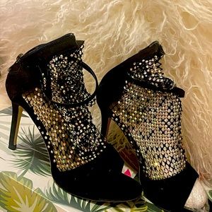 CLEARANCE SALE  4 inch black Rhinestone embellished heels. Can you handle it?